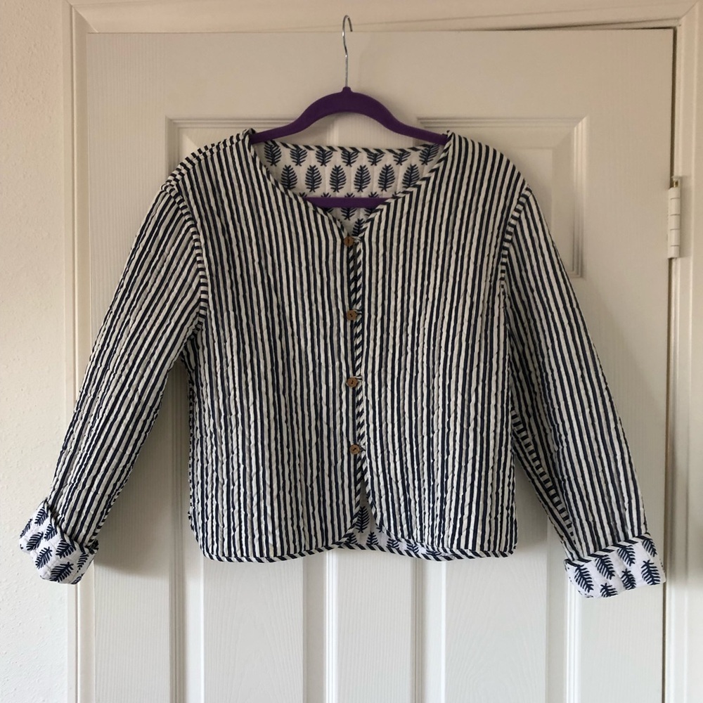 Quilted Reversible Button-Up Cardigan Jacket - Boho Cottagecore, 100% Cotton
